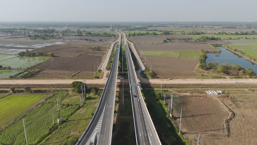 Aerial view of scenic landscape of rural countrydside traffic