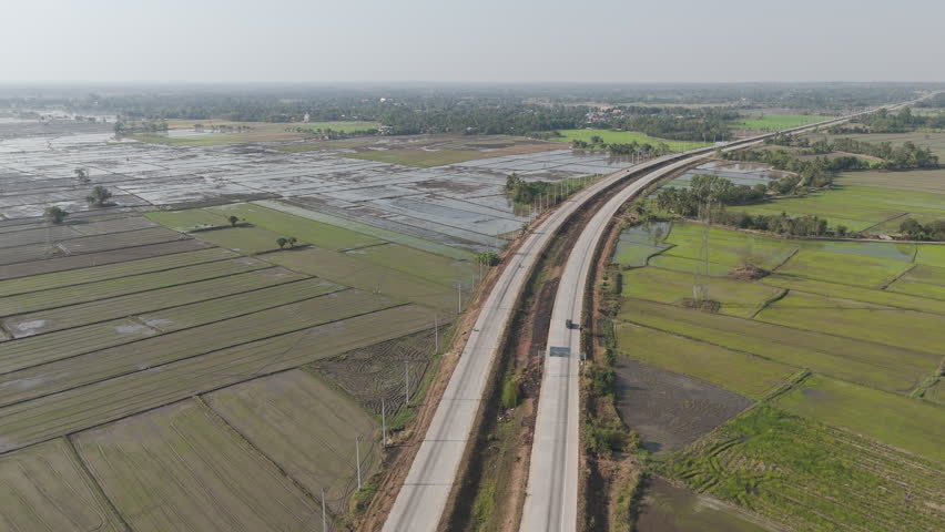 Aerial view of scenic landscape of rural countrydside traffic
