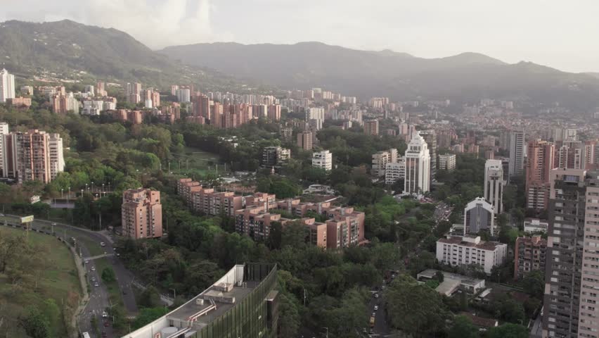 Pan view of the city center of Medellin, South America, Colombia