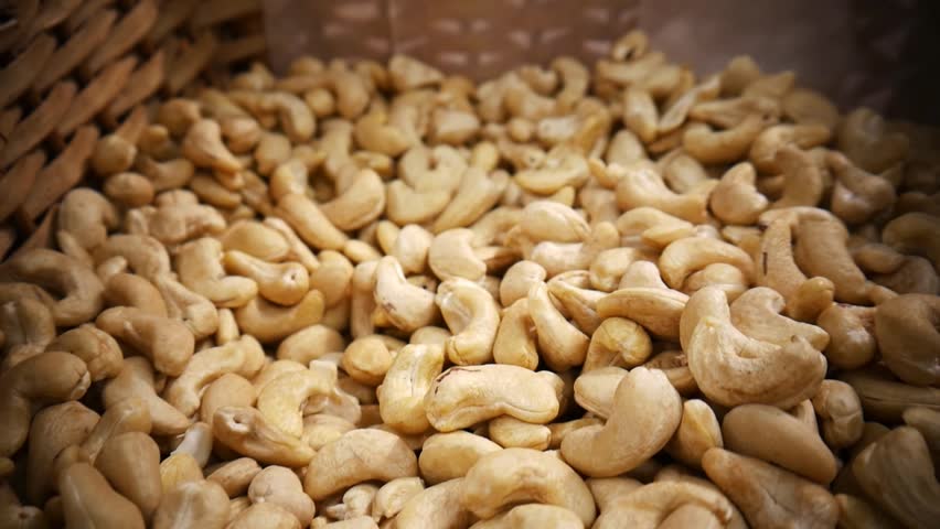 Close-up of many nice cashews