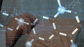 Technician's hand pressing ultrasound probe on abdomen, visualizing molecular chain over data. Medical, diagnostics, holography, technological, healthcare, scientific, futurism - Powered by Shutterstock - Get 15% off with code: PIKWIZARD15