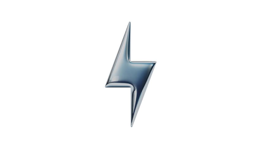 3D animation of a rotating metallic lightning icon