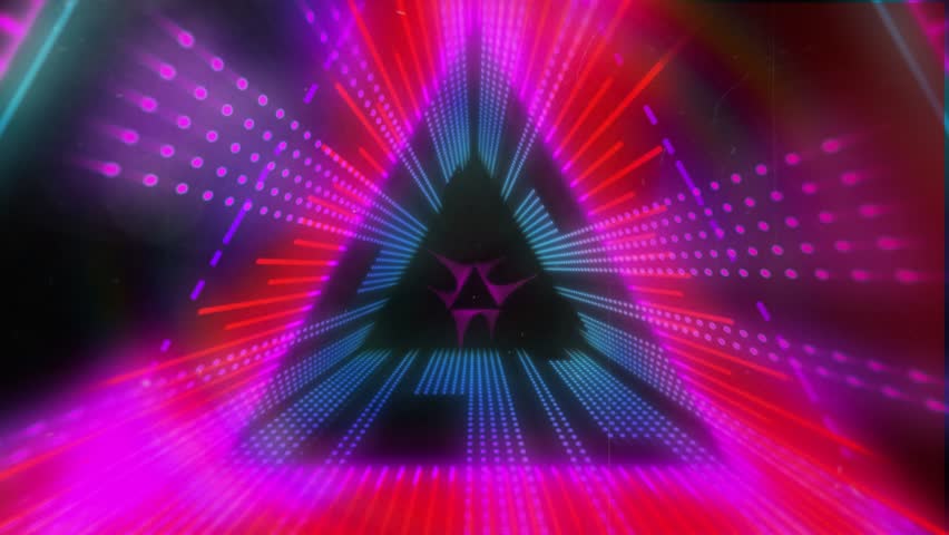 With 'MEGA SALE' text appearing triangle lighting LEDs and outlining neon frames highlighting sale. Technology, digital, futuristic, neon, abstract, motion, vibrant