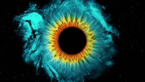 A rotating nebula shaped like a giant human eye with passing spinning asteroids against a starry sky with falling meteors. 4K video animation 60 fps. - Powered by Shutterstock - Get 15% off with code: PIKWIZARD15