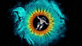 An astronaut is sucked into the center of a nebula shaped like a giant eye. A giant eye-shaped nebula with an astronaut falling into a black hole. 4K video animation. - Powered by Shutterstock - Get 15% off with code: PIKWIZARD15