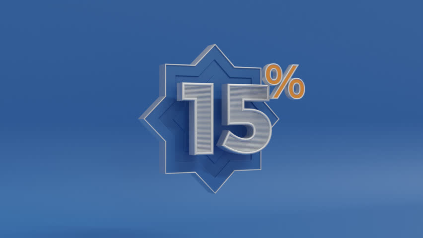 Premium 3D abstract motion design with shimmering "15 Percent" text and elegant form animations in striking monochrome style on blue background
