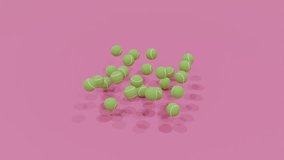 Abstract 3D background featuring green tennis balls arranged in square grid, bouncing rhythmically on pink surface for vibrant playful movement with geometric energy - Powered by Shutterstock - Get 15% off with code: PIKWIZARD15