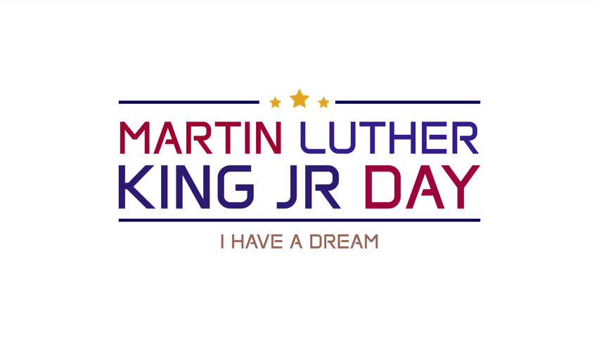 Clean red, blue, and gold typography celebrating Martin Luther King Jr Day with the quote I Have a Dream on transparent background, modern and patriotic. 4K video
