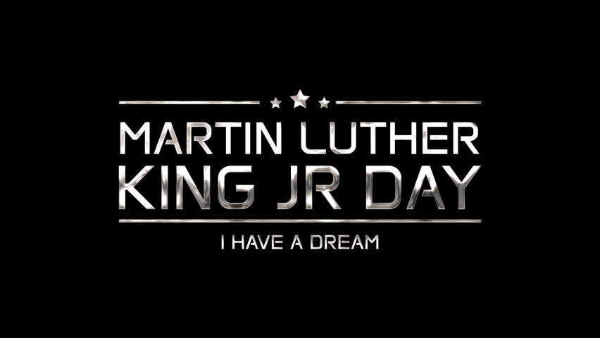 Shiny silver metallic typography celebrating Martin Luther King Jr Day with I Have a Dream quote on transparent background, bold and elegant design. 4K video
