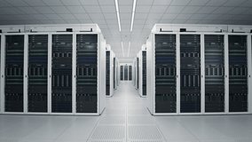 Data Center, AI Supercomputer and Advanced Cloud Computing Concept. Moving through Corridor with White Server Cabinets Inside Large Modern Datacenter. LLM, ML, Artificial Intelligence Training Cluster - Powered by Shutterstock - Get 15% off with code: PIKWIZARD15
