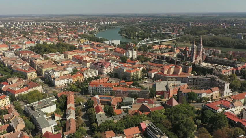 Aerial view of Szeged Hungary showcasing architecture and the Tisza river