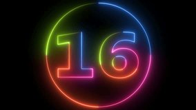 Neon number 16 loop video. Glowing colorful digits and numbers motion graphic animation. - Powered by Shutterstock - Get 15% off with code: PIKWIZARD15