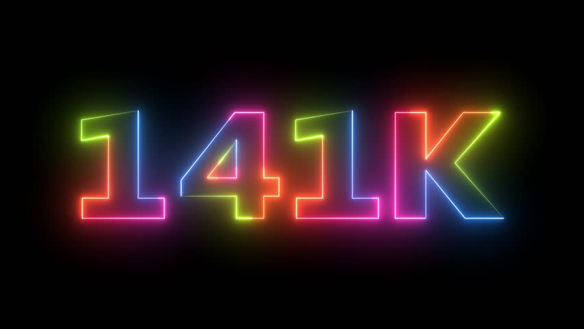 14.1K neon sign animation dynamic glowing effect multicolored digits black background