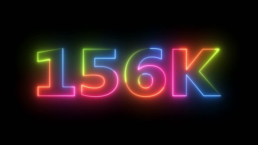 Dynamic 156K neon text animation. Glowing digits display social media achievement footage. Brightly animated number, colorful count-up clip. - Powered by Shutterstock - Get 15% off with code: PIKWIZARD15