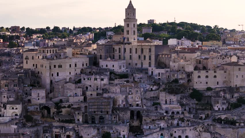 Iconic city of Matera, aerial drone view