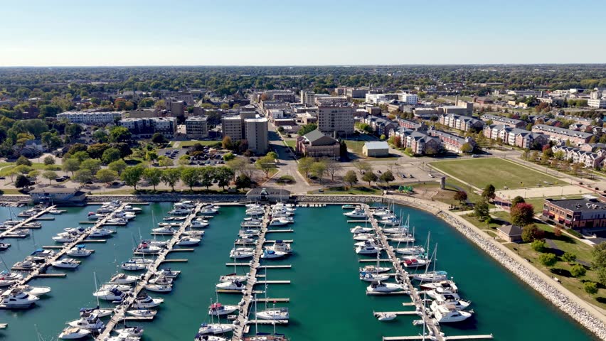 aerial pullout over marina kenosha wisconsin