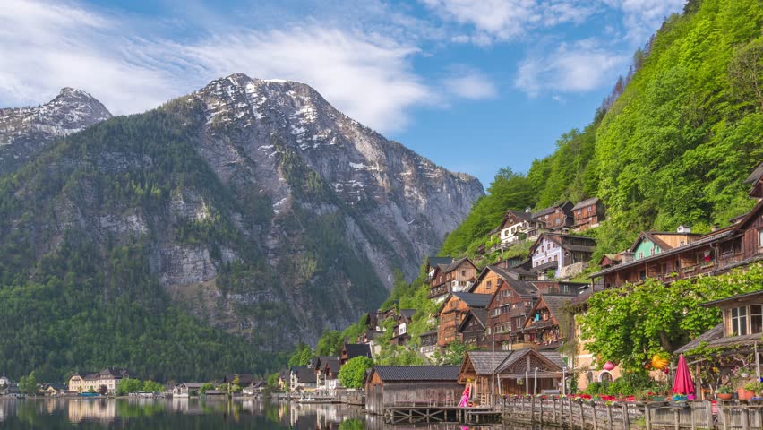 Hallstatt Austria, city skyline time lapse Nature landscape at village