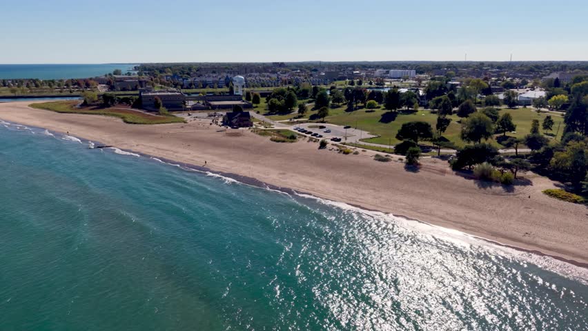 aerial rise up from beach in kenosha wisconsin