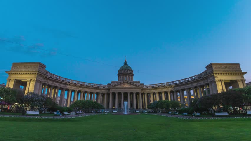 Saint Petersburg Russia time lapse day to night at Kazan Cathedral