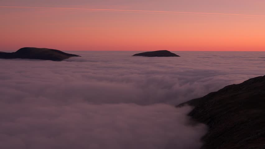 A mountain cloud inversion at dawn in Snowdonia, Wales