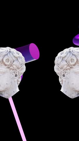 Animation of antique sculpture heads over abstract shapes. Antique art, global computing, transfer and data processing concept digitally generated video.