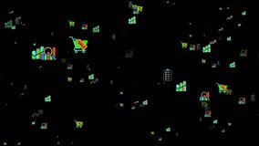 Digital Business Icons on Black Background finance. Random mixed premium business elements particles 4K animation. - Powered by Shutterstock - Get 15% off with code: PIKWIZARD15