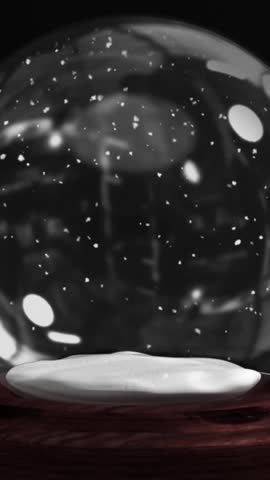 Animation of falling snowflakes over decorated christmas tree in snow globe on black background. Christmas, winter, festivity, tradition and celebration concept digitally generated video.