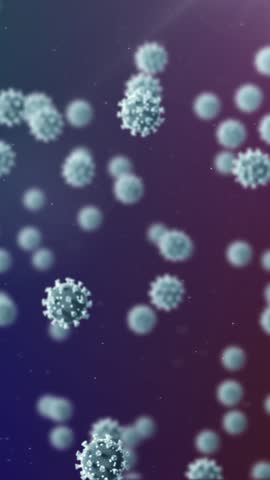 Animation of 3D coronavirus Covid 19 cells spreading with rotating DNA strands. Global coronavirus pandemic concept digitally generated image.