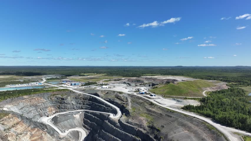 Aerial Flight Over Open Pit Mining In Northern Ontario Canada