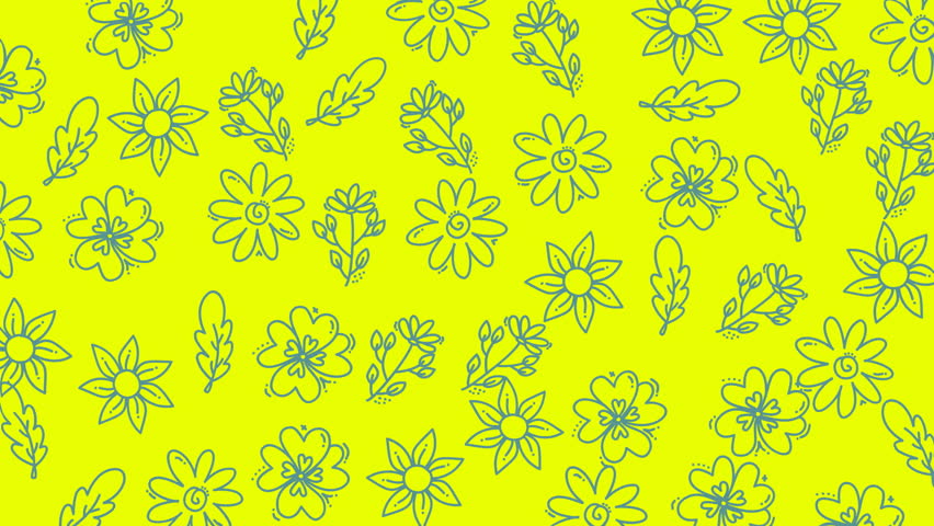 Doodle floral pattern with teal floral doodles on yellow backgrounds. Vibrant design suitable for cards, invitations, and branding projects.