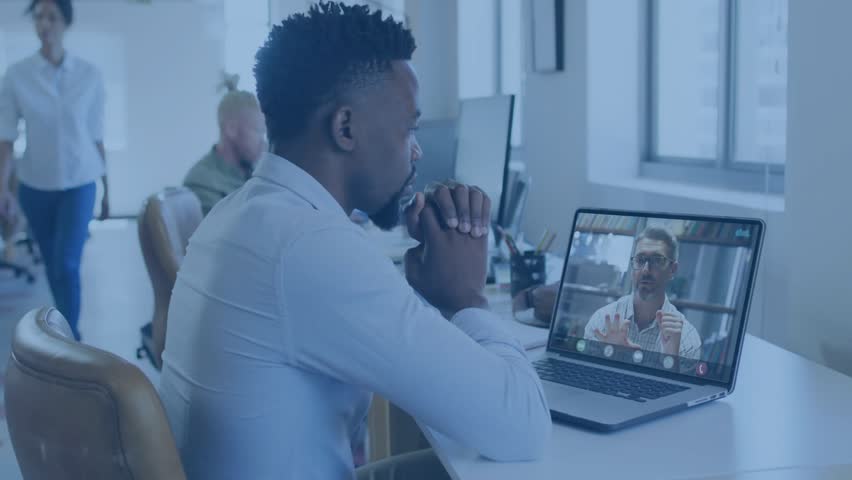 Office worker resting hands on joining remote medical call with map and network icons appearing. Digital, connectivity, collaboration, communication, professional, technology, modern - Powered by Shutterstock - Get 15% off with code: PIKWIZARD15