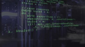 code overlay being triggered by do-while loop, scrolling network and geometry routines over skyline. Cybersecurity, technological, digital, futuristic, network, data, interface - Powered by Shutterstock - Get 15% off with code: PIKWIZARD15