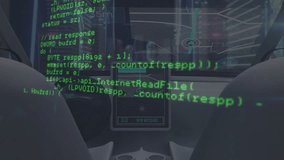Opening back-seat view showing green code overlay scrolling visualizing net calls and geometry. Technology, programming, cybersecurity, data analysis, digital interface, coding, software development - Powered by Shutterstock - Get 15% off with code: PIKWIZARD15