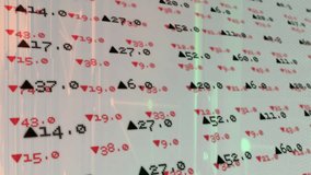 Camera panning revealing panel showing red down and black up triangles across numeric clusters. Data visualization, financial analysis, futuristic, technology, digital interface, control room - Powered by Shutterstock - Get 15% off with code: PIKWIZARD15