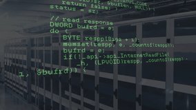 Overlay expanding over server racks invoking InternetReadFile and scrolling code revealing geometry. Technology, cybersecurity, data architecture, digital infrastructure, network hardware, coding - Powered by Shutterstock - Get 15% off with code: PIKWIZARD15
