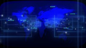 Opening blue world map starting data clusters animating curved arcs visualizing global transmission. Futuristic, technological, digital, connectivity, network, interface, data - Powered by Shutterstock - Get 15% off with code: PIKWIZARD15