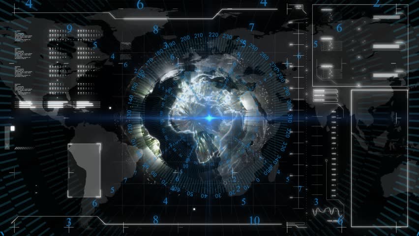 Console powering on initiating hologram globe sweeping beam rotating Earth for ongoing analysis. Digital, futuristic, immersive, data visualization, technology, simulation, interface - Powered by Shutterstock - Get 15% off with code: PIKWIZARD15
