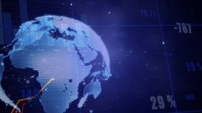 Globe appearing, chart rising, percentages fading, arcs sweeping, charts illustrating data exchange. Global network, data analytics, digital technology, connectivity, visualization, financial growth - Powered by Shutterstock - Get 15% off with code: PIKWIZARD15