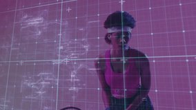 Female tennis player swinging racket at ball appearing, returning shot against tech circuit grid. Athlete, sports, futuristic, digital, innovation, motion, determination - Powered by Shutterstock - Get 15% off with code: PIKWIZARD15