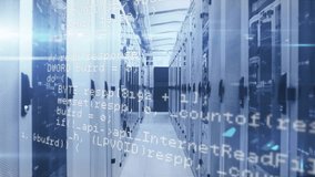 After corridor, translucent code streaming over racks, then dimming while visualizing data flow. Technology, data center, networking, cyber security, automation, digital infrastructure, minimalism - Powered by Shutterstock - Get 15% off with code: PIKWIZARD15
