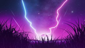 Synthnature Dreamscape – Neon Cosmic Landscape with Glowing Sky and Silhouette Grass – Surreal Fantasy Nature Loop Abstract Background - Powered by Shutterstock - Get 15% off with code: PIKWIZARD15