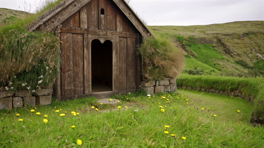 Viking Turf House Entrance with Grass Roof