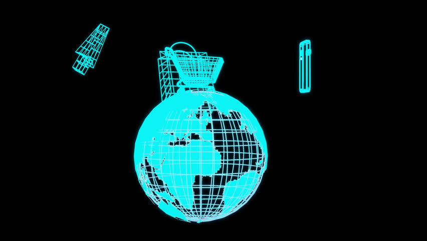 Bright cyan futuristic conceptual artwork cyber monday pattern with shopping elements on a globe. Perfect for global business and marketing needs. - Powered by Shutterstock - Get 15% off with code: PIKWIZARD15