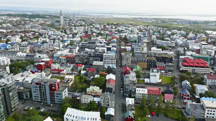 Aerial view of Reykjavík, Iceland.