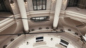 Abstract view of a mirrored art installation by José Pedro Croft in the CCBB Rio de Janeiro rotunda, reflecting and fracturing the historic Neoclassical architecture. - Powered by Shutterstock - Get 15% off with code: PIKWIZARD15