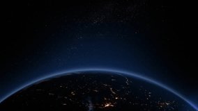 A stunning view of Earth's atmosphere from space as the Sun begins to rise, illuminating the planet with golden light and showcasing its beauty and fragility. - Powered by Shutterstock - Get 15% off with code: PIKWIZARD15