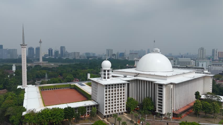 Jakarta’s Istiqlal Mosque with Monas and Jakarta