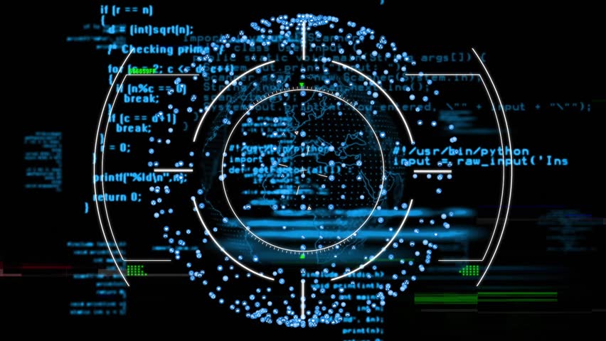As blue data points appearing scanning HUD generating rings rotating arc displaying scan completion. Technology, data visualization, digital interface, circuit, cybersecurity, innovation, futuristic