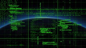 Opening showing Earth with green code grid, HUD circles materializing and pulsing for scan lock-on. Space, technology, interface, data, analysis, digital, cosmic - Powered by Shutterstock - Get 15% off with code: PIKWIZARD15