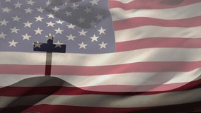 Animation starting dark cross on mound, stripes rippling, stars shifting, showing faith, patriotism. Silhouette, patriotism, faith, symbolism, animation, graphic, national - Powered by Shutterstock - Get 15% off with code: PIKWIZARD15